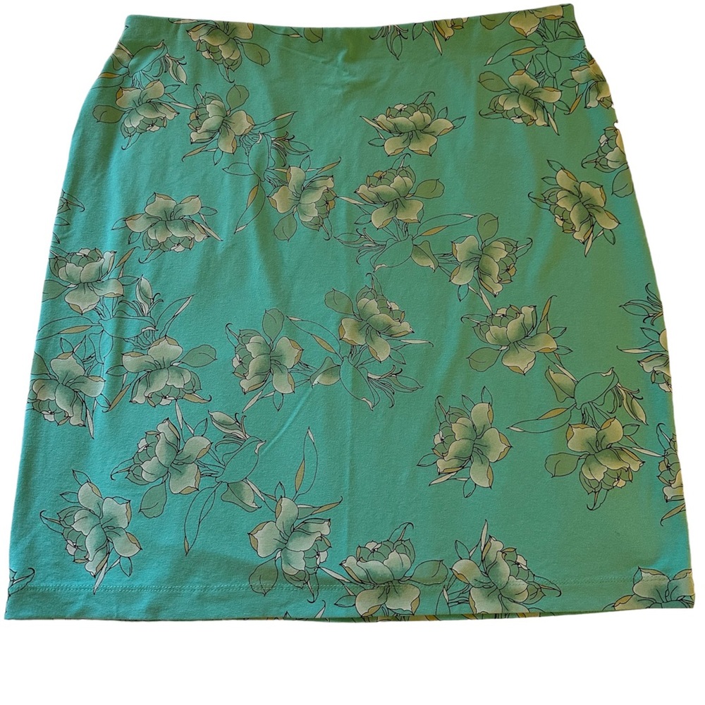 J. Jill Floral Teal A-Line Stretch Skirt Size Large Petite